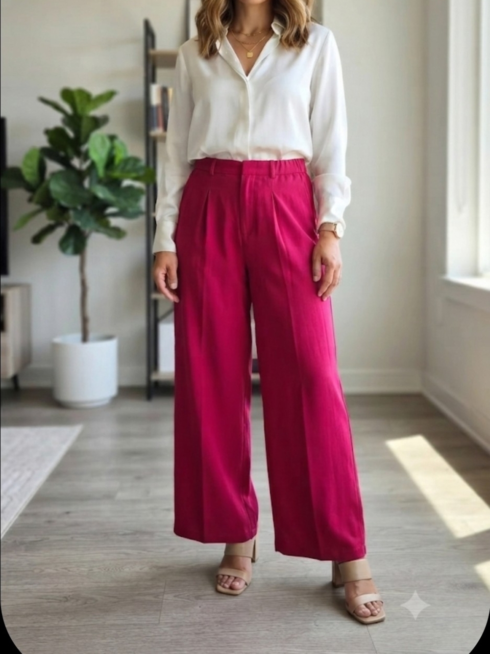 NWT BTFBM Women's Magenta Pink High-Waist Wide Leg Dress Pants Size XL